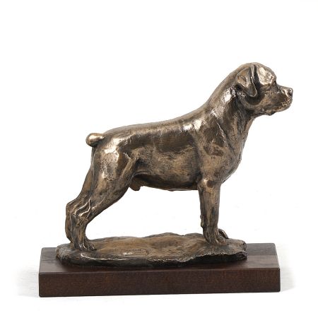 Rottweiler statue on wooden base