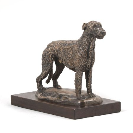 Irish Wolfhound statue on wooden base