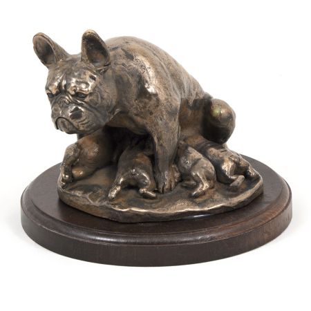 French Bulldog statue on wooden base